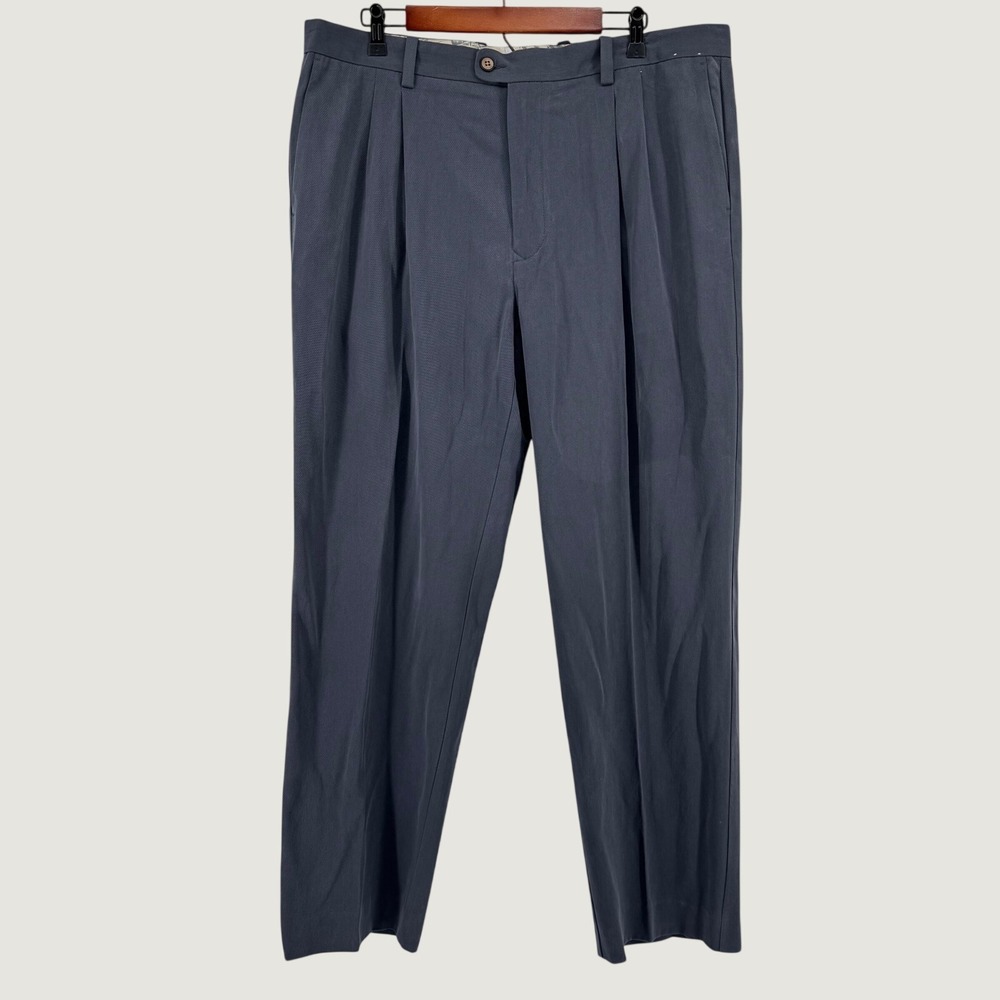 New Tommy Bahama St Thomas Pants Mens 38x32 Gray Blue Silk Cotton Double Pleated